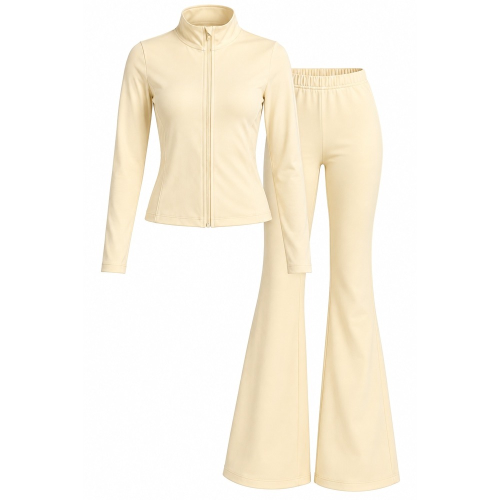 H&M Move SoftMove Cream Yellow Zip Jacket and Flare Leggings Set Womens XS NWT
